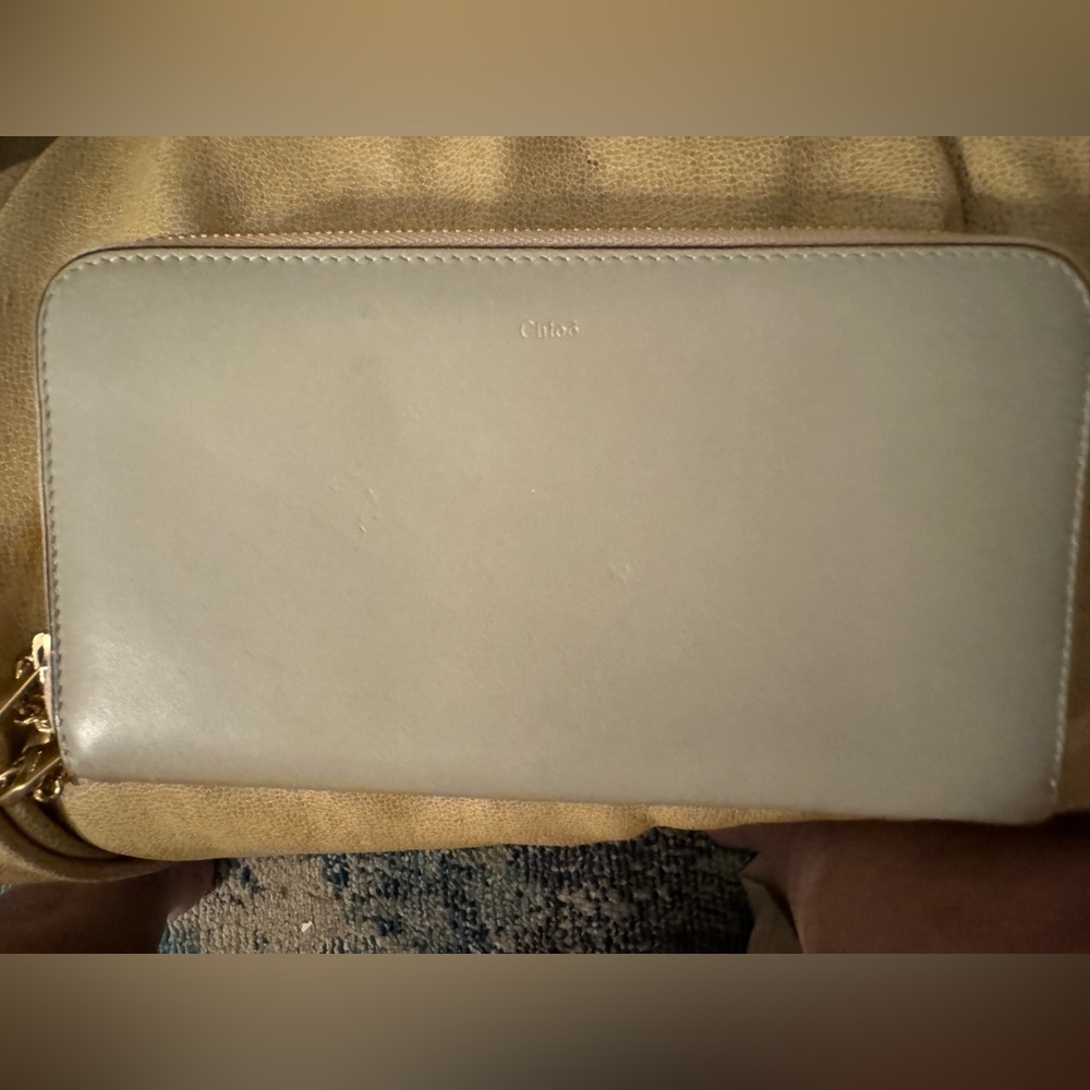 Chloe Leather Zip Around two tone Wallet black and grey